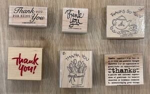 Thank You Rubber Stamp Set Lot of 6 Wood Wooden Grateful Appreciation